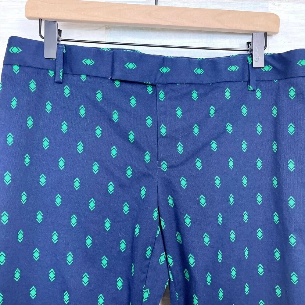 GAP Printed Slim Crop Chino Pants Blue Green Mid Rise Career Office Womens 8